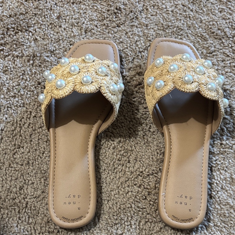 Elegant Pearl Embellished Tan Sandals